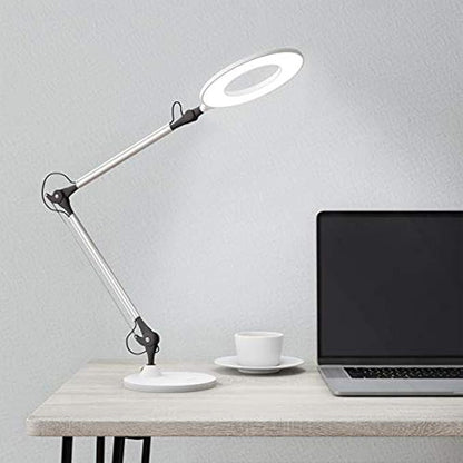 Lavish Home LED Desk Lamp - Swing Arm Architect Lamp - Adjustable Natural Sun Lighting for Home Office, Bedroom, or Dorm Room (White) - LeafyLoom