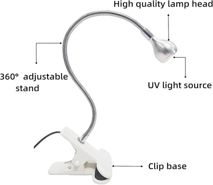 UV Nail Lamp, UV Light for Nails UV LED Light Fixtures with Gooseneck and Clamp Mini Desk Light Clamp Portable Gooseneck for Outdoor Stall Gel Nail Curing, 5V USB Input (Slive,Round Head) - LeafyLoom