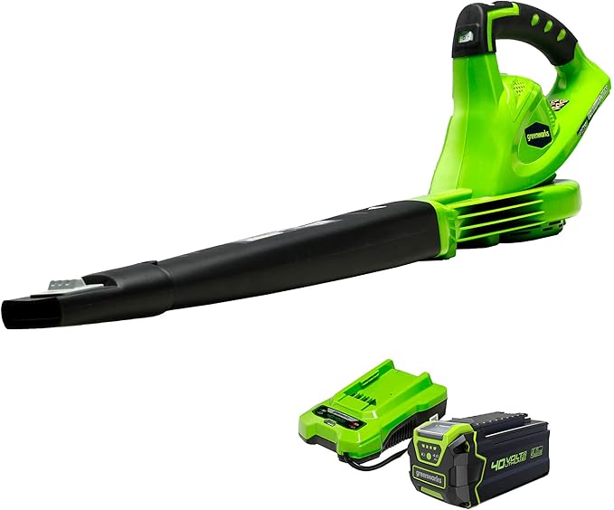 Greenworks 40V (150 MPH / 130 CFM) Cordless Leaf Blower, 4.0Ah Battery and Charger Included - LeafyLoom