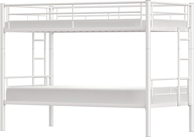 VECELO Metal Loft Bed Twin Size with Desk Industrial Bunkbeds with Ladder and Full-Length Guardrail, Noise Free, No Box Spring Needed, White - LeafyLoom