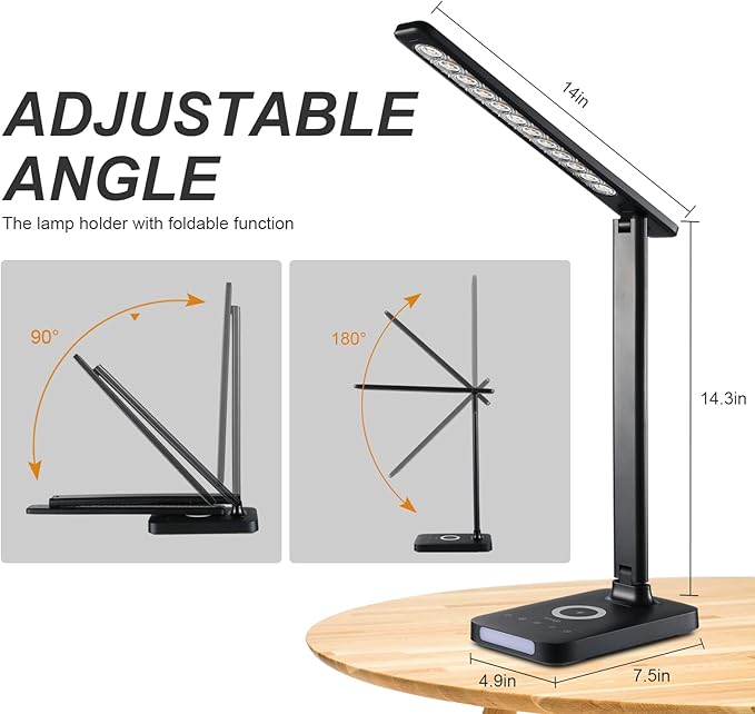 VAVOFO LED Desk Lamp with Fast Charger, USB Charging Port, Desk Light for Home Office with 5 Brightness Levels, Touch Control, 30/60 min Auto Timer, Eye-Caring Dimmable Table Lamp with Adapter - LeafyLoom