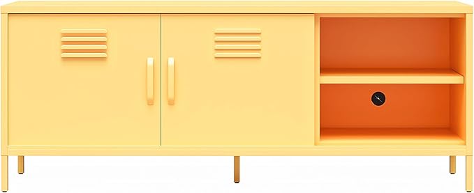 Novogratz Cache Metal Locker-Style TV Stand for TVs up to 65", Yellow - LeafyLoom