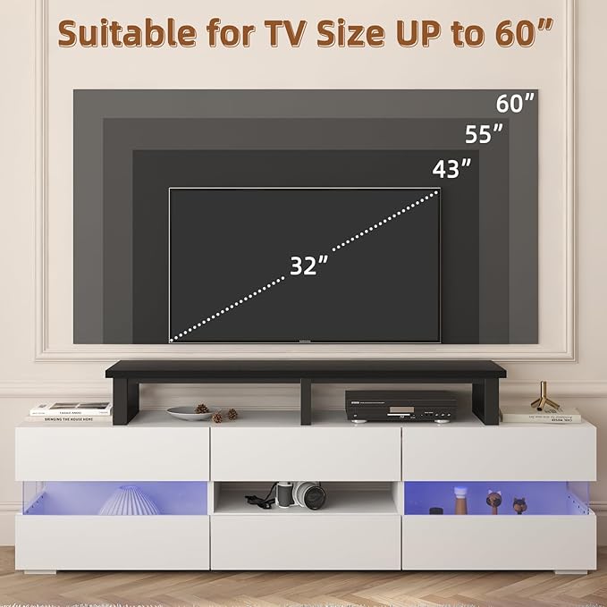 45" Large TV Riser for 32-60 inch TV, TV Riser Stand Shelf with Steel Legs, Tabletop TV Stand Riser for Home Office,Black - LeafyLoom