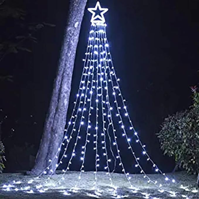 PUHONG Christmas Decoration Outdoor Star String Lights,16.4Ft Christmas Tree Toppers Lights 320 LED 8 Memory Modes with 14" Lighted Star for Halloween Christmas New Year Holiday Birthday(White) PUHONG