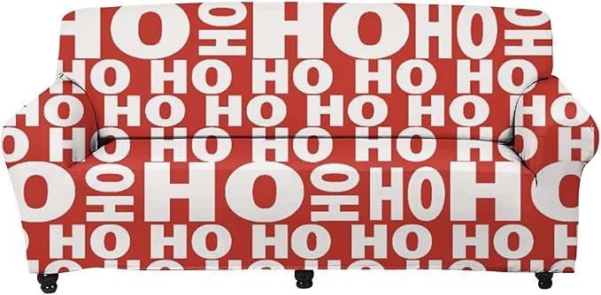 FKELYI Christmas Sofa Slipcover-Hohoho Santa Claus Funny Design Stretch Sofa Cushion Cover Durable Furniture Protector with Elastic Bottom-L FKELYI