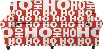 FKELYI Christmas Sofa Slipcover-Hohoho Santa Claus Funny Design Stretch Sofa Cushion Cover Durable Furniture Protector with Elastic Bottom-L FKELYI