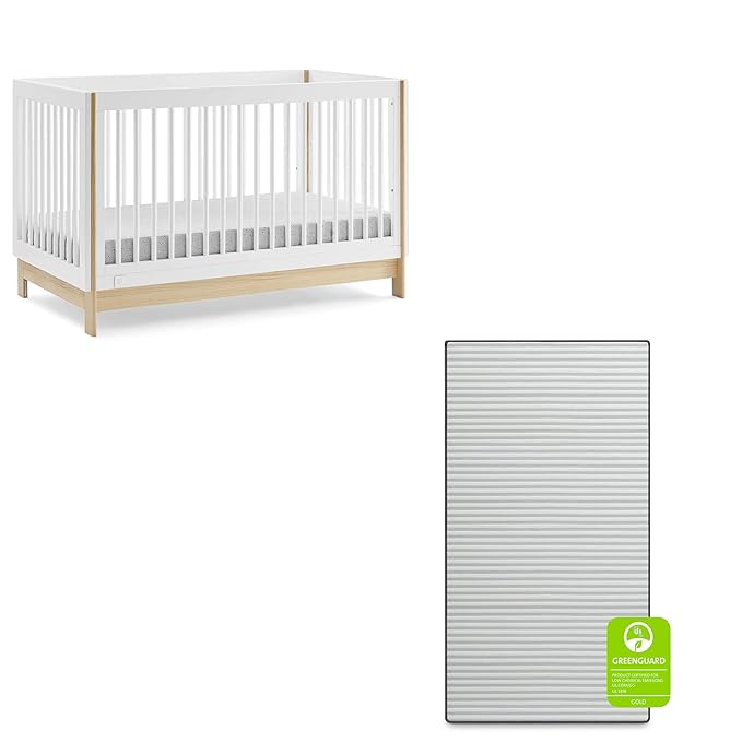 Delta Children babyGap Tate 4-in-1 Convertible Crib TrueSleep Crib and Toddler Mattress (Bundle), Bianca White/Natural - LeafyLoom