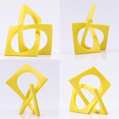 DOVDOV Geometric cube knot decorations, abstract geometric statue, yellow home decor accents for room office shelf coffee table entryway desktop small ornaments. - LeafyLoom