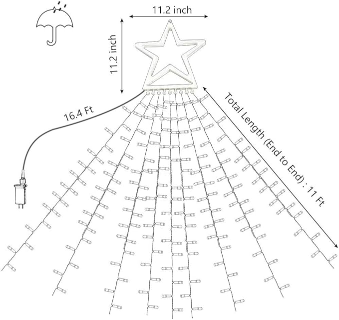 PUHONG Christmas Decoration Outdoor Star String Lights,16.4Ft Christmas Tree Toppers Lights 320 LED 8 Memory Modes with 14" Lighted Star for Halloween Christmas New Year Holiday Birthday(Warm White) PUHONG