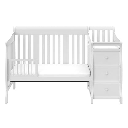 Storkcraft Portofino 5-in-1 Convertible Crib and Changer (White) – Changing-Table Combo with Drawer, Converts to Toddler Bed, Daybed Full-Size Storage Drawer - LeafyLoom