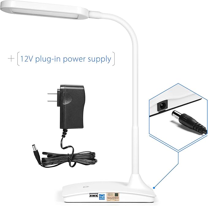 TW Desk Lamps for Home Office - Super Bright Small Desk Lamp with USB Charging Port, a Perfect LED Desk Light as Study Lamp, Bedside Reading Lights, White - LeafyLoom