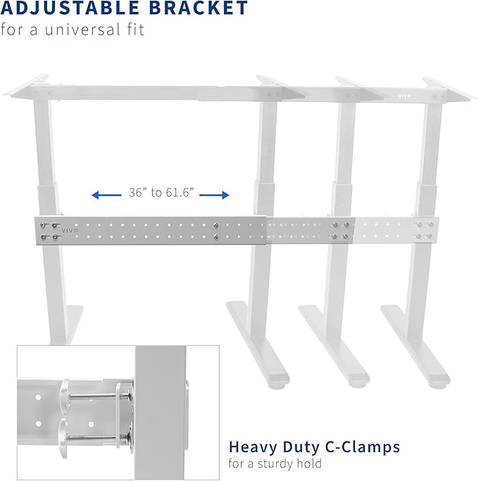 VIVO Universal Steel Clamp-on Desk Stabilizer Bar, 36 to 61.6 inch Bracket Support System for Sit to Stand Desk Frames, White, DESK-STB01W - LeafyLoom