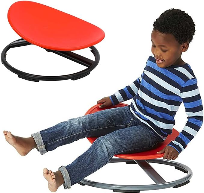 Autism Kids Swivel Chair,Spin Sensory Chair,Kids Spinning Chair,Sit Spin Training Body Coordination,Metal Base Non-Slip Small Desk Chair (Red) … - LeafyLoom