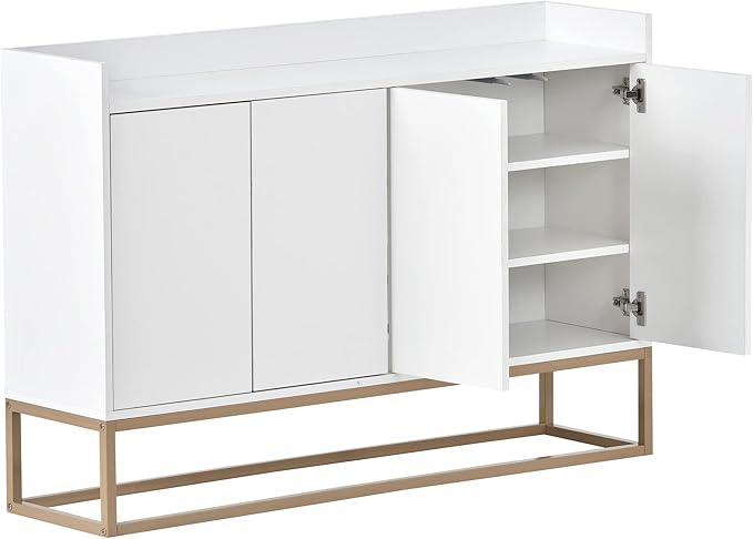 Sideboard Buffet Cabinet with Large Storage Space,Modern Particle Board Kitchen Console Table,W/ 4 Doors and Gold Metal Legs,Dining Room,Entryway,White, 47.2" - LeafyLoom