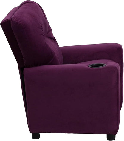 Flash Furniture Chandler Microfiber Kids Recliner with Cup Holder and Safety Recline, Contemporary Reclining Chair for Kids, Supports up to 90 lbs., Purple - LeafyLoom