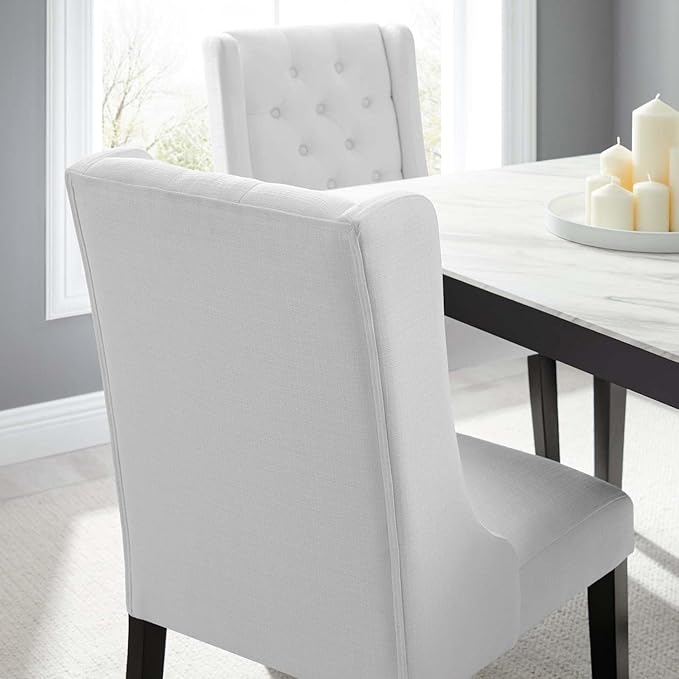 Modway Baronet Button Tufted Fabric, One Dining Chair, White - LeafyLoom