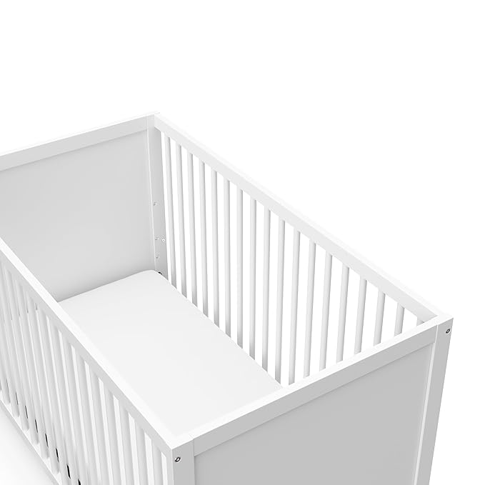 Storkcraft Calabasas 3-in-1 Convertible Crib (White) – GREENGUARD Gold Certified, Fits Standard Crib Mattress, Converts to Toddler Bed, Modern Style, Easy 30-Minute Assembly - LeafyLoom