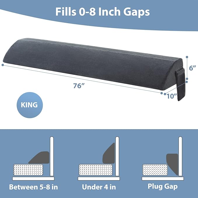 King Bed Wedge Pillow for Headboard Gap, Mattress Bed Gap Filler(0-8"), Between Headboard and Mattress, Triangle Headboard Pillow(Grey,King) - LeafyLoom