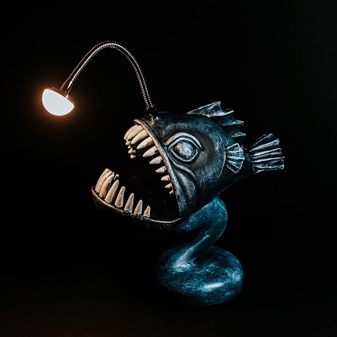 Angler fish Lamp, Lantern Fish Light, 10.5" x 10" x 5" Gothic Desk Lamp, Steampunk Style Table Lamp, LED Night Light, Book Lights, Industrial Creative Decor for Home Office Dorm - LeafyLoom