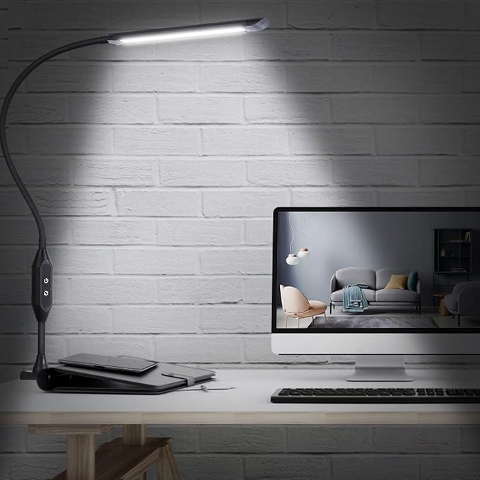 KEDSUM LED Desk Lamp with Clamp, Flexible Gooseneck Clamp Lamp with Touch & Remote Control, 10W Eye-Care Architect Desk Lamp for Office/Home, with 5 Color Modes, 5-Level Brightness & Memory Function - LeafyLoom