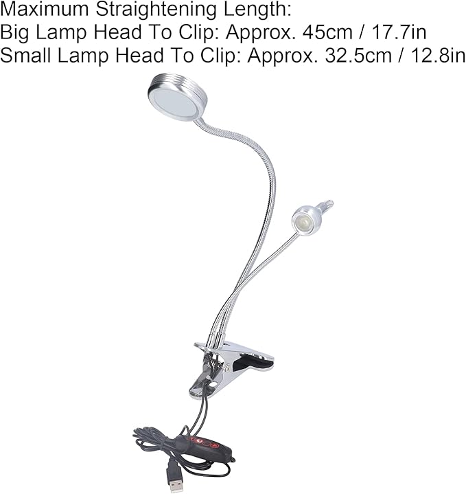 Zerodis LED Desk Lamp, Dimmable LED Clip Desk Lamp 10 Gear Adjustable USB LED Double Head Gooseneck Table Lamp Reading Lamp for Bedroom - LeafyLoom