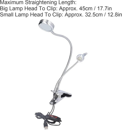 Zerodis LED Desk Lamp, Dimmable LED Clip Desk Lamp 10 Gear Adjustable USB LED Double Head Gooseneck Table Lamp Reading Lamp for Bedroom - LeafyLoom