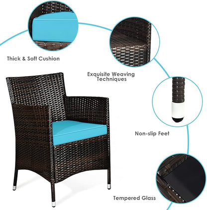 Goplus 4-Piece Rattan Patio Set, Outdoor/Indoor Wicker Conversation Set for Pool, Backyard, Lawn, Wicker Chairs and Sofa with Soft Cushion, Rattan Furniture with Tempered Glass Coffee Table - LeafyLoom