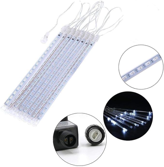 Christmas Lights Outdoor UL Certified Meteor Shower Lights 12Inch 8Tubes 192LED Falling Rain Drop Lights Icicle Snow Cascading Xmas Lights for Tree Wedding Party Garden Decoration,White Weepong