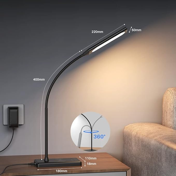 LED Desk Lamp, Touch Adjustable Table Lamp with 10W Wireless Charging 5 Modes and 6 Brightness Levels Eye Protection Reading Light 48 LED Memory Function Home Office Desk Light Black - LeafyLoom