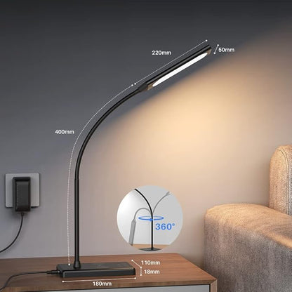 LED Desk Lamp, Touch Adjustable Table Lamp with 10W Wireless Charging 5 Modes and 6 Brightness Levels Eye Protection Reading Light 48 LED Memory Function Home Office Desk Light Black - LeafyLoom