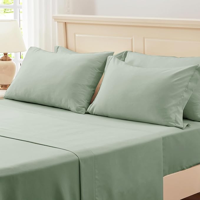 Anluoer Queen Comforter Set 7 Piece, Sage Green Bed in a Bag with Sheets, All Season Ruffle Shabby Chic Bedding Sets with 1 Comforter, 2 Pillow Shams, 2 Pillowcases, 1 Flat Sheet, 1 Fitted Sheet - LeafyLoom