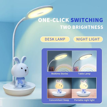 Kids Desk Lamp Pink, Dimming Desk Lamp for Girls with Exclusive Cartoon Look, Cute Night Light for Kids Bedroom, Eye-Caring LED Portable Reading Lamp for Child, Unique Gift (Blue Rabbit) - LeafyLoom