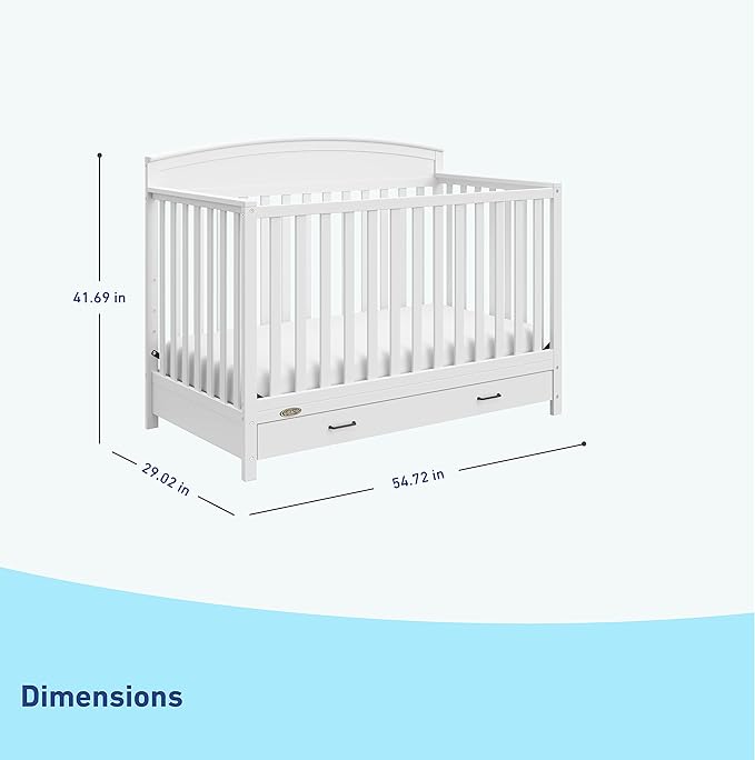 Graco Benton 5-in-1 Convertible Crib with Drawer (White) - Converts from Baby Crib to Toddler Bed, Daybed and Full-Size Bed, Fits Standard Full-Size Crib Mattress, Adjustable Mattress Support Base - LeafyLoom