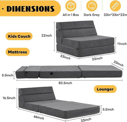 jela Sofa Bed Foldable Mattress Luxury Miss Fabric, Folding Sleeper Sofa Chair Bed Floor Mattress Floor Couch, Fold Out Couch Futon Mattress for Guest Room, Living Room (83"x33",Dark Gray) - LeafyLoom