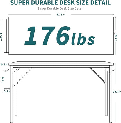 SMUG Computer Desk Small 32” Gaming Table Writing Work Student Study PC Workstation Simple Style Wooden with Side Bag Iron Hook Sturdy Metal Frame for Bedroom, Home, Office, Natural - LeafyLoom