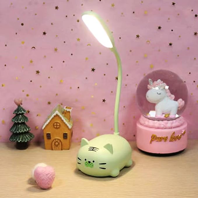 Kids Lamp, Cute LED Desk Lamp for Kids, Mini Animal Night Light, USB Rechargeable Flexible Cartoon Lamp Eye-Care Lighting for Bedroom (Tiger G, Green) - LeafyLoom