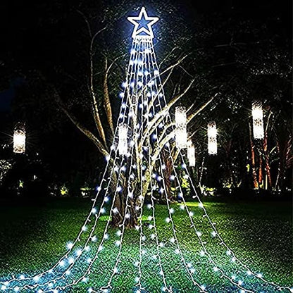 PUHONG Christmas Decoration Outdoor Star String Lights,16.4Ft Christmas Tree Toppers Lights 320 LED 8 Memory Modes with 14" Lighted Star for Halloween Christmas New Year Holiday Birthday(White) PUHONG