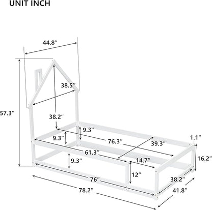Bellemave Twin Size House-Shaped Headboard Floor Bed with Fences, Wooden Montessori Bed for Kids,House Bed Twin Frame for Girls,Boys (White) - LeafyLoom