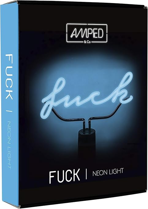 Amped & Co ® - "F*ck" Neon Desk Light, 9"x11.5" - Light Up Sign, Blue Neon Sign, Fuck Off Neon Sign - LED sign light up decor, Cool Neon Signs - LeafyLoom