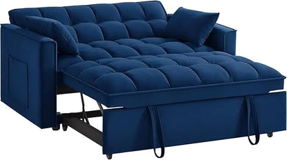 3 in 1 Multi-Functional Futon Loveseat Pull Out Couch Bed, Convertible Sleeper Sofa Bed with Adjustable Backrest and Pillows , 2 Seater Love Seat Lounge Chaise for Living Room Office RV Furniture - LeafyLoom