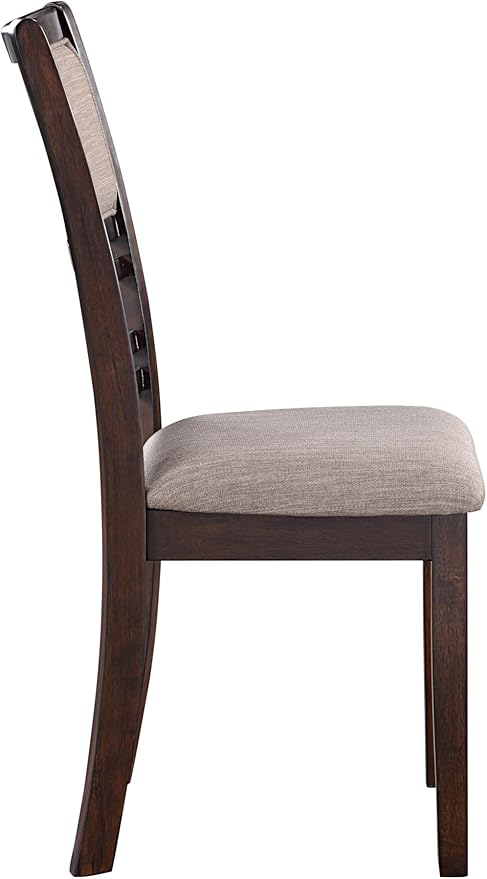 New Classic Furniture Gia Dining Chair (Set of Six), Light Brown Fabric Upholstered Seat & Back Rest, Cherry Brown - LeafyLoom