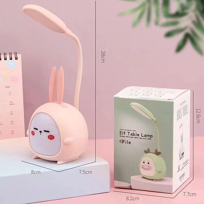 Cute Bunny Desk Lamp, Portable LED Desk Lamps with Night Light,Rabbit Foldable USB Rechargeable Reading Light for Children Boys Girls Study (Pink) - LeafyLoom