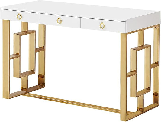 Best Master Furniture Brooke Mid-Century Modern Glossy Home Office Desk, Gold - LeafyLoom