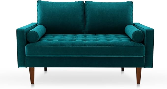 Velvet Furniture for Small Spaces, Mid-Century Modern Loveseats for Living Room, Love Seat Couch Sofas, 58 Inches, Teal Blue - LeafyLoom