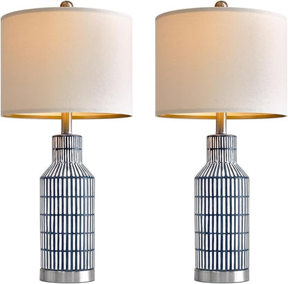 25" Table Lamps - Bedside Lamps Set of 2 - Modern Living Room Lamps - Blue Ceramic Lamps for Bedroom - Small Table Lamps Nightstand Lamps - LeafyLoom