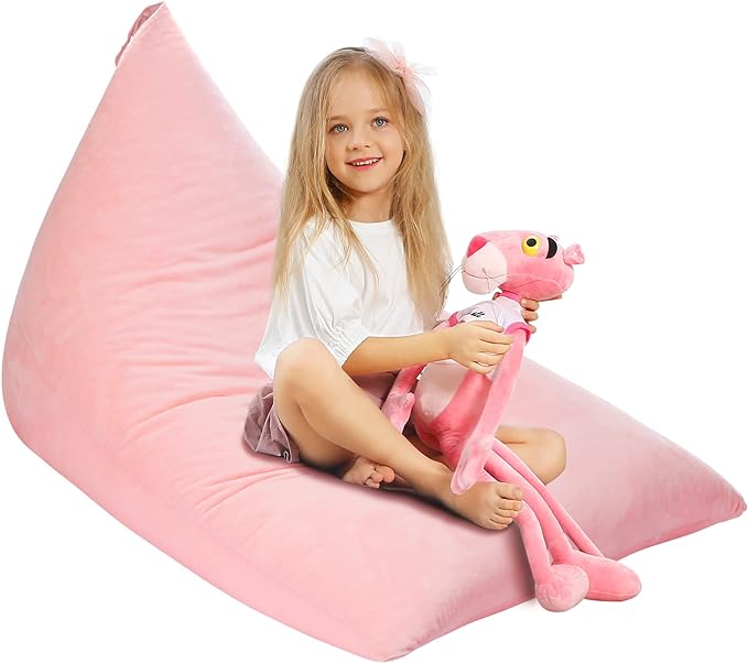 Aubliss Stuffed Animal Storage Bean Bag Chairs Cover, 50"x 35" Extra Large Velvet Bean Bags Chair for Kids & Adults, Ultra Soft Zipper Beanbag Toy Storage for Boys Girls - Pink - LeafyLoom