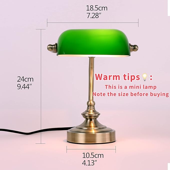 FIRVRE Mini Glass Bankers Lamp, Desk Lamp, Classic Retro Bronze Finish G9 Base, Plug in Vintage Table lamp, Reading Modern for Home Office,Piano Banker Mini Desk Table Lamp,Library(without bulb) - LeafyLoom