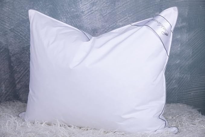 King Size Goose Feather Down Bed Pillow 2 Pack for Sleeping 100% Cotton Cover Medium Firm Set of 2 King Size Gussted White - LeafyLoom