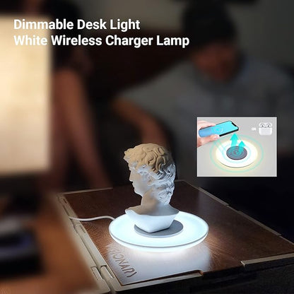 Table Lamp with Wireless Charger, Table Lamp with USB Port 2, Nightstand Lamp with Charging Station, Desk Night Light with Wireless Charger, Three-Port Plug (Table Lamp 4000K) - LeafyLoom