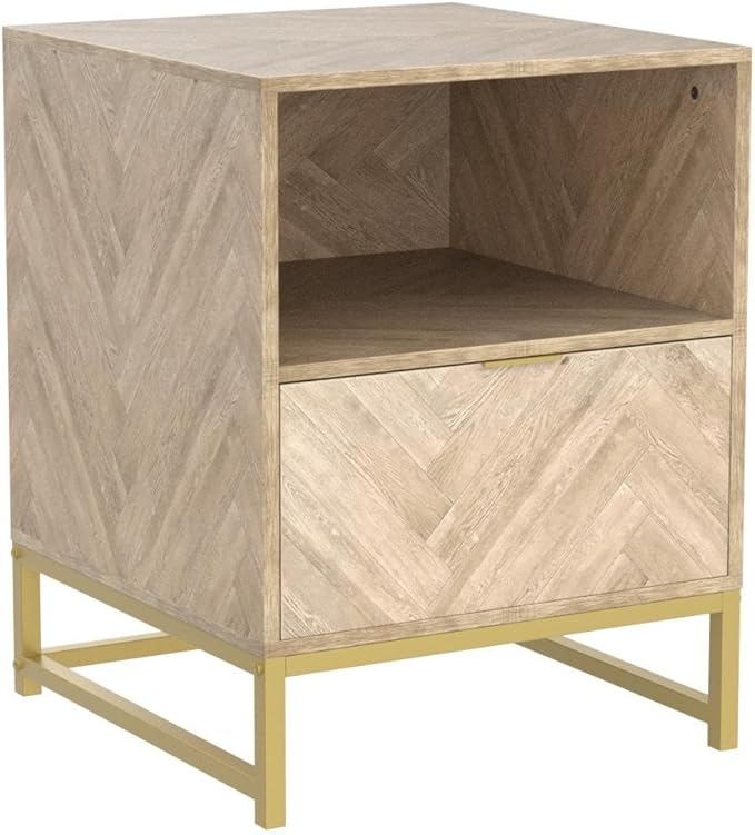 Anmytek Night Stand, Small Side Table, Sturdy Wood Nightstand with Storage Drawer and Shelf, Modern End Table Bedside Table with Polished Gold Handles for Bedroom, Dorm, Small Spaces H0054 - LeafyLoom